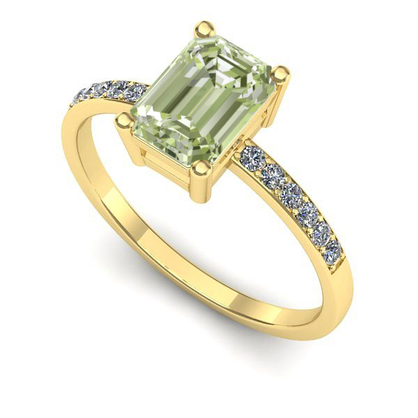 Inel de logodna din aur galben cu diamant de laborator verde