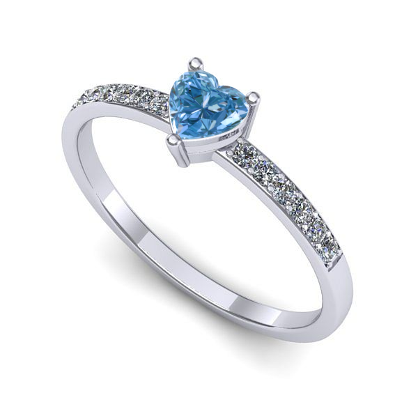 Inel logodna din aur alb cu diamant de laborator albastru