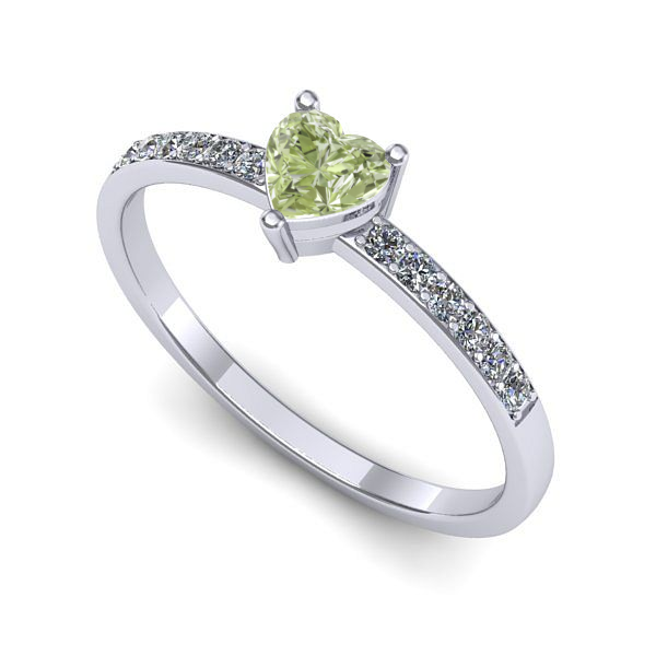 Inel de logodna din aur alb cu diamant de laborator verde