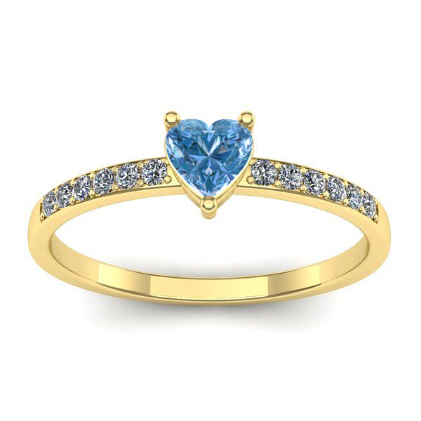 Inel cu diamant de laborator albastru inima