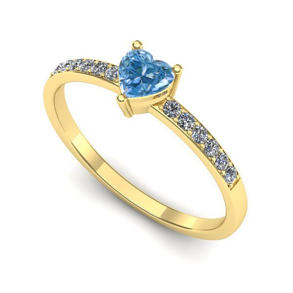 Inel logodna din aur galben cu diamant de laborator albastru