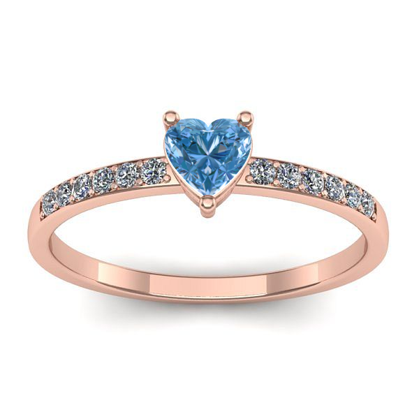 Inel cu diamant de laborator albastru inima