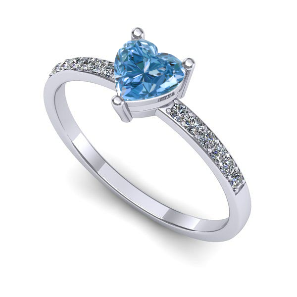 Inel din aur alb cu diamant de laborator albastru