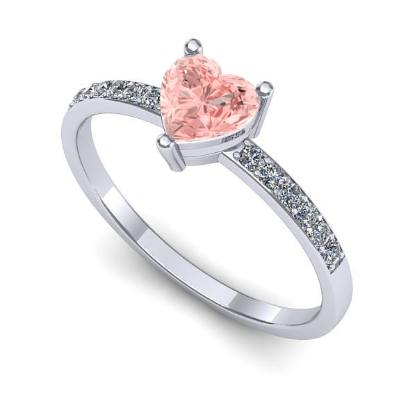 Inel logodna din aur alb cu diamant de laborator roz