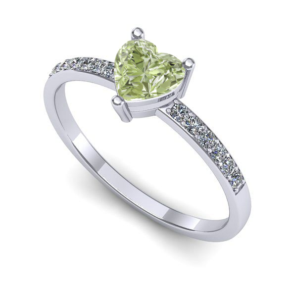 Inel de logodna din aur alb cu diamant de laborator verde