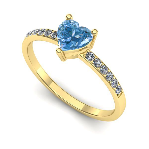 Inel logodna din aur galben cu diamant de laborator albastru