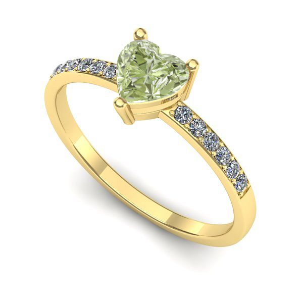 Inel logodna din aur galben cu diamant de laborator verde