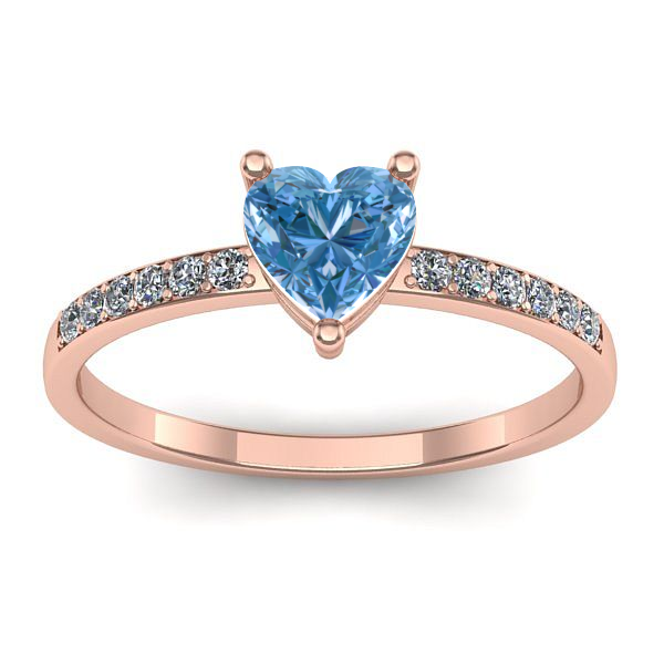 Inel cu diamant de laborator albastru inima