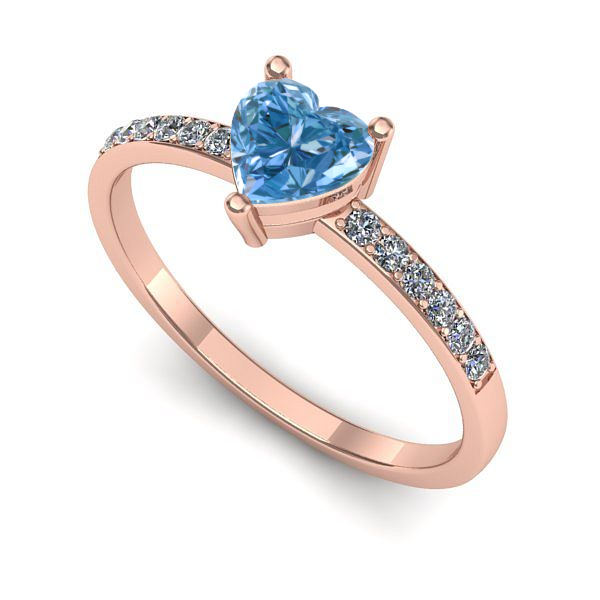 Inel din aur roz cu diamant de laborator albastru