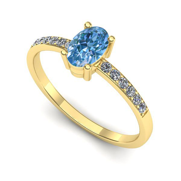 Inel logodna din aur galben cu diamant de laborator albastru