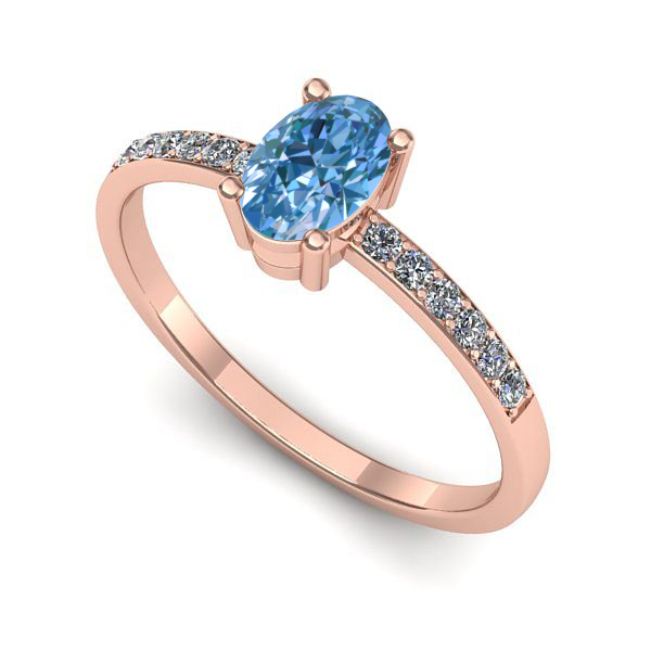 Inel din aur roz cu diamant de laborator albastru