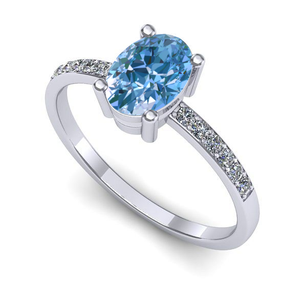 Inel din aur alb cu diamant de laborator albastru