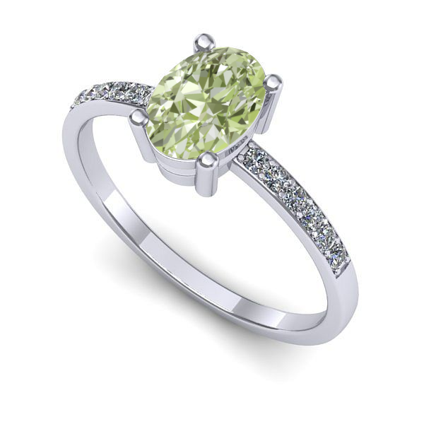 Inel de logodna din aur alb cu diamant de laborator verde