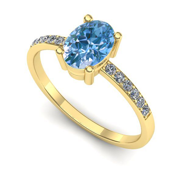 Inel de logodna din aur galben cu diamant de laborator albastru