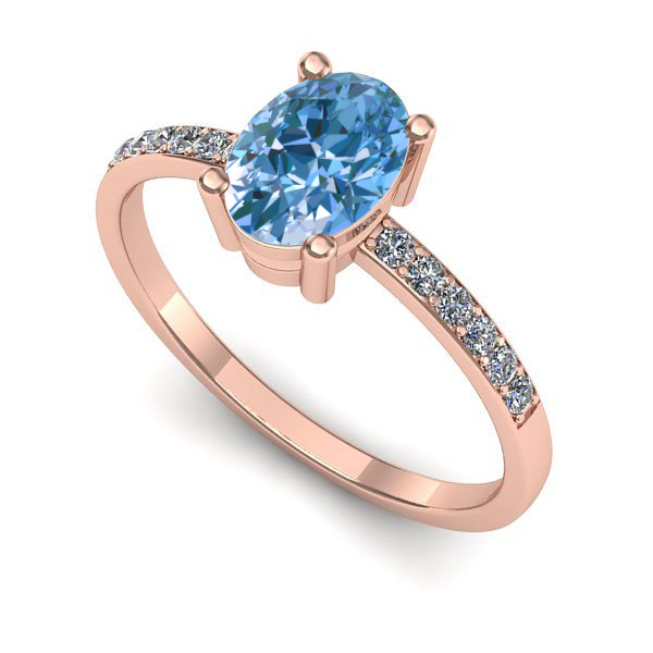 Inel de logodna din aur roz cu diamant de laborator albastru