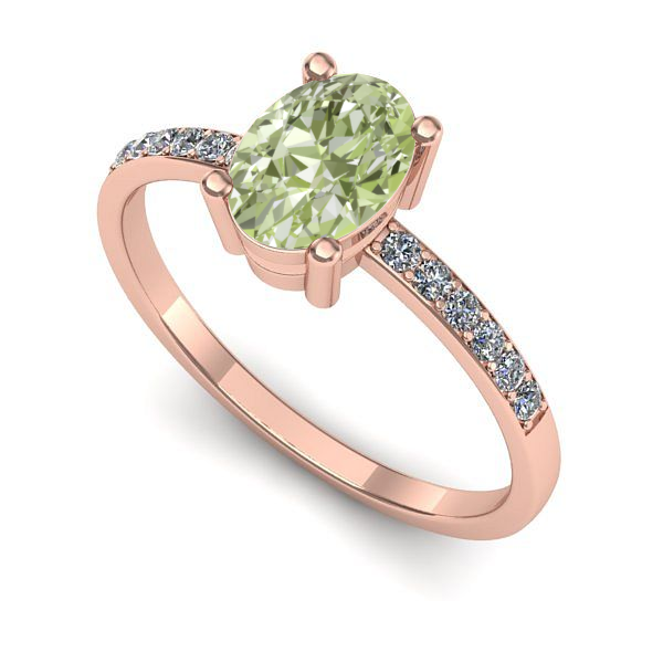 Inel logodna din aur roz cu diamant de laborator verde