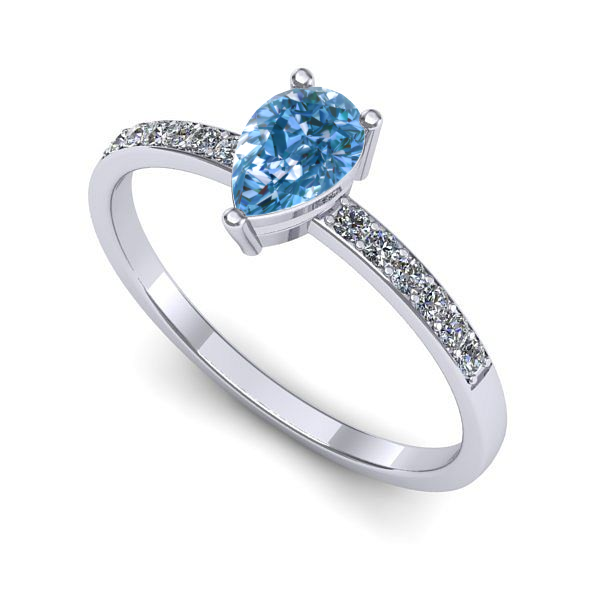 Inel de logodna din aur alb cu diamant de laborator albastru