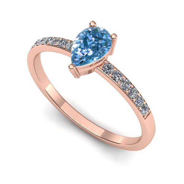 Inel logodna din aur roz cu diamant de laborator albastru