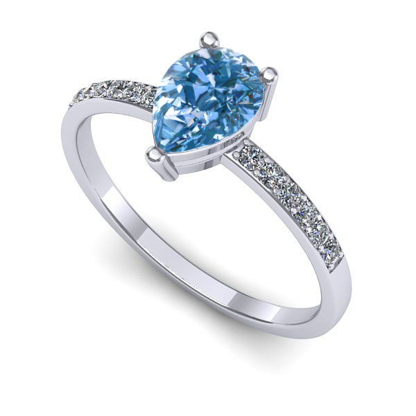 Inel logodna din aur alb cu diamant de laborator albastru
