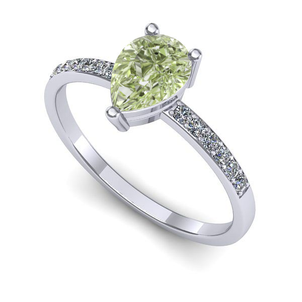 Inel de logodna din aur alb cu diamant de laborator verde