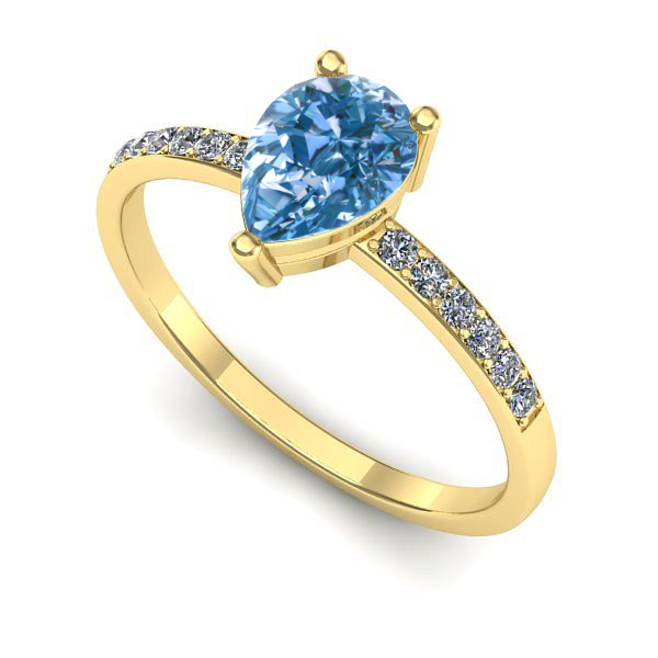 Inel de logodna din aur galben cu diamant de laborator albastru