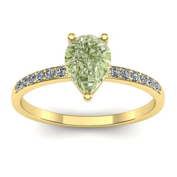 Inel logodna cu diamant de laborator verde lacrima