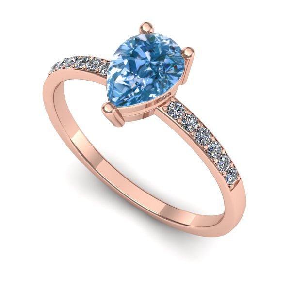 Inel logodna din aur roz cu diamant de laborator albastru