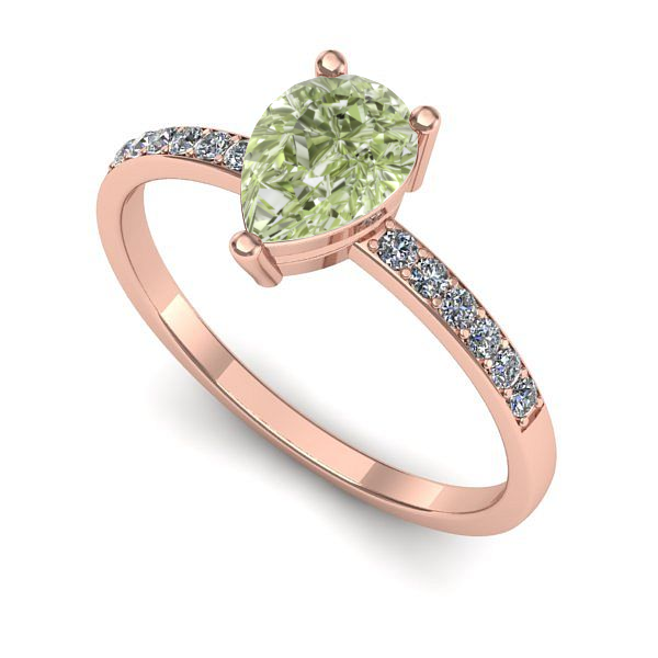 Inel de logodna din aur roz cu diamant de laborator verde