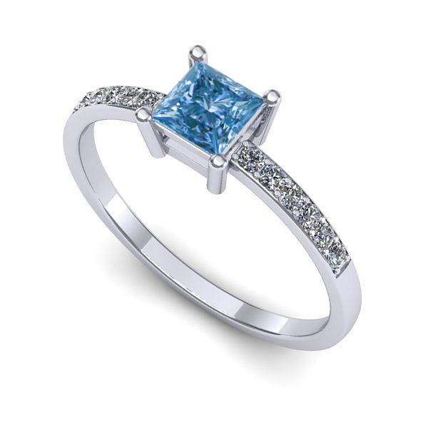 Inel de logodna din aur alb cu diamant de laborator albastru