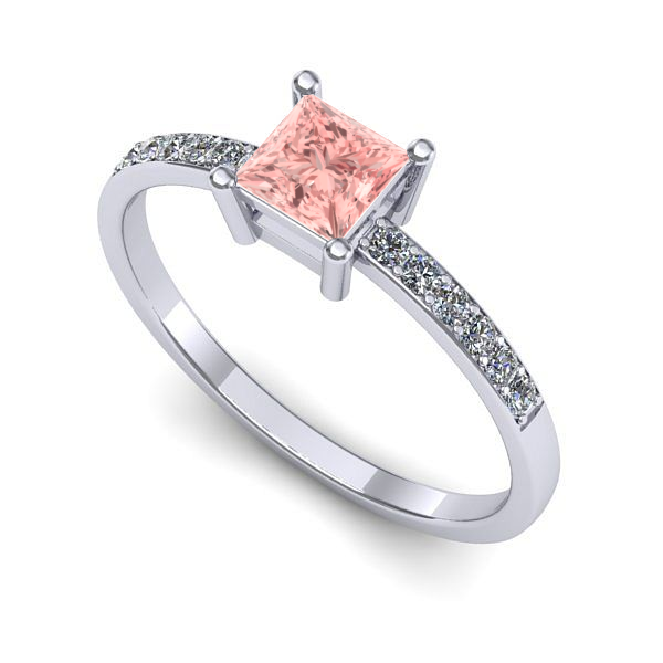 Inel de logodna din aur alb cu diamant de laborator roz