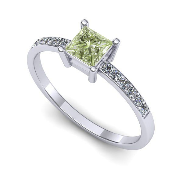 Inel logodna din aur alb cu diamant de laborator verde