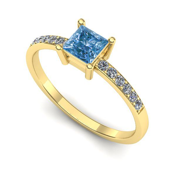 Inel din aur galben cu diamant de laborator albastru