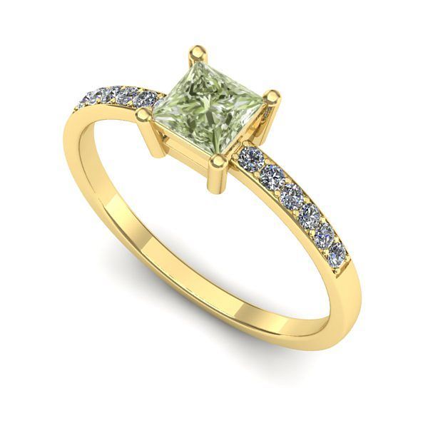 Inel din aur galben cu diamant de laborator verde