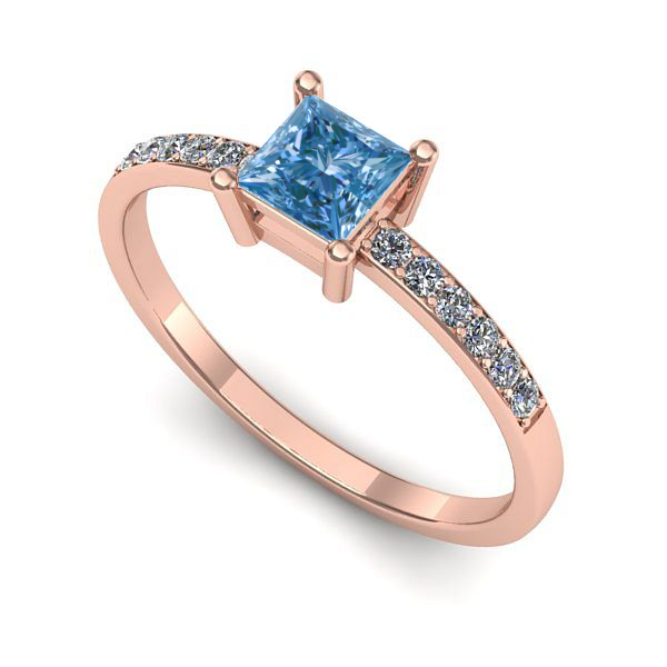 Inel de logodna din aur roz cu diamant de laborator albastru