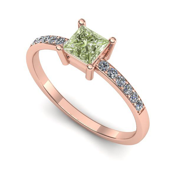 Inel din aur roz cu diamant de laborator verde