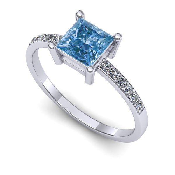 Inel de logodna din aur alb cu diamant de laborator albastru