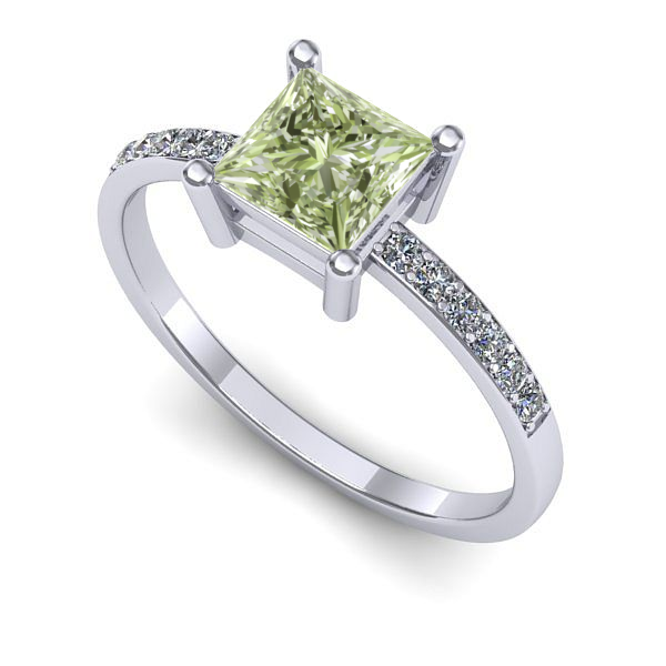 Inel logodna din aur alb cu diamant de laborator verde