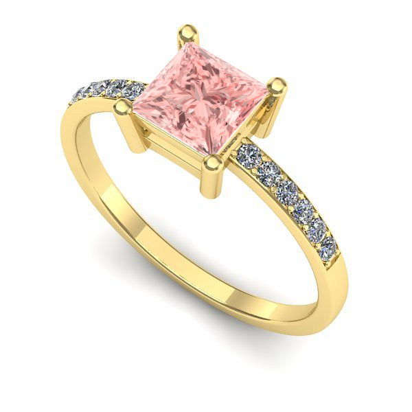 Inel logodna din aur galben cu diamant de laborator roz