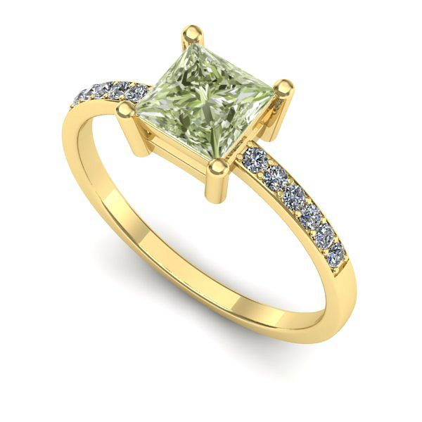 Inel din aur galben cu diamant de laborator verde