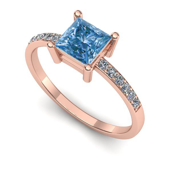 Inel din aur roz cu diamant de laborator albastru