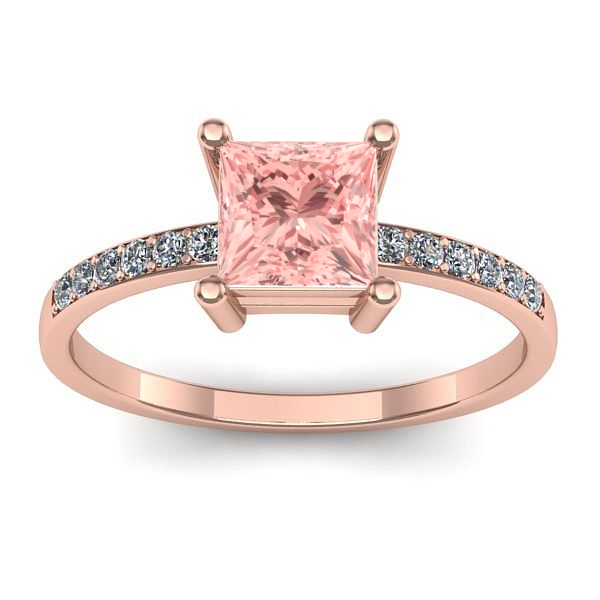 Inel cu diamant de laborator roz patrat