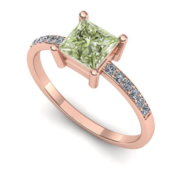 Inel de logodna din aur roz cu diamant de laborator verde