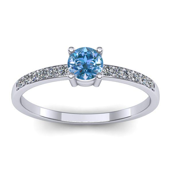Inel de logodna cu diamant de laborator albastru rotund