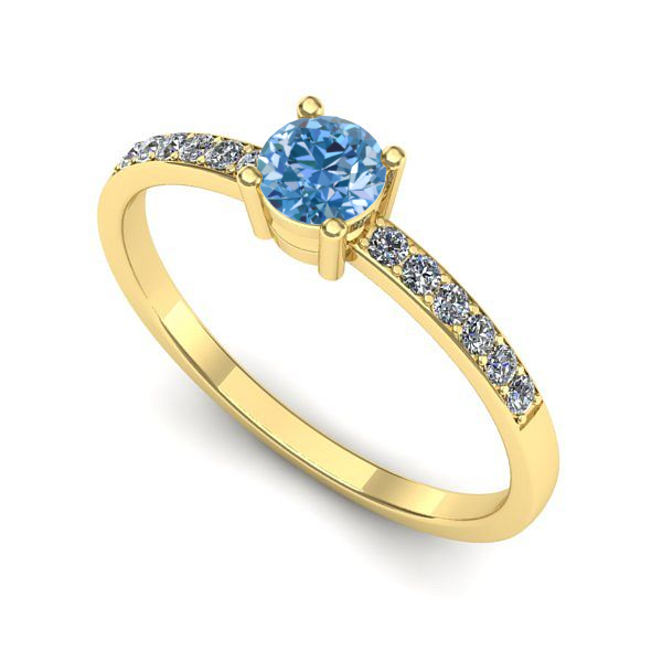 Inel din aur galben cu diamant de laborator albastru
