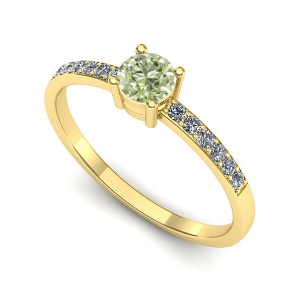 Inel logodna din aur galben cu diamant de laborator verde