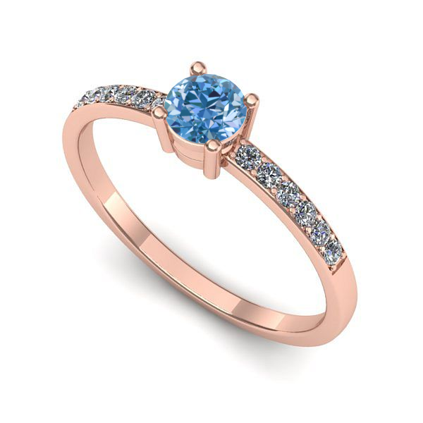 Inel logodna din aur roz cu diamant de laborator albastru