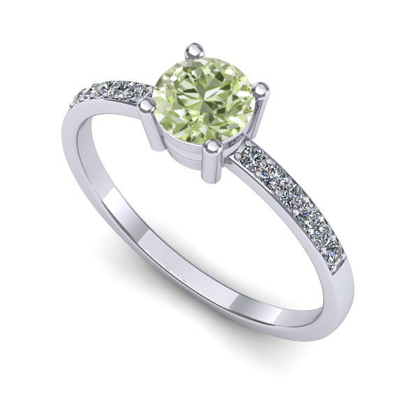 Inel de logodna din aur alb cu diamant de laborator verde