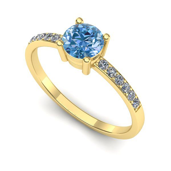 Inel din aur galben cu diamant de laborator albastru