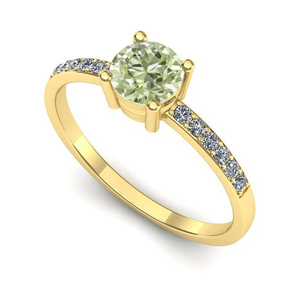 Inel logodna din aur galben cu diamant de laborator verde