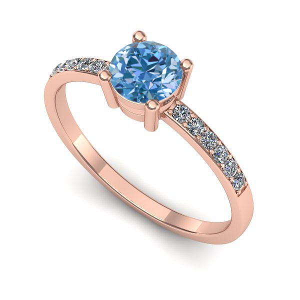 Inel de logodna din aur roz cu diamant de laborator albastru
